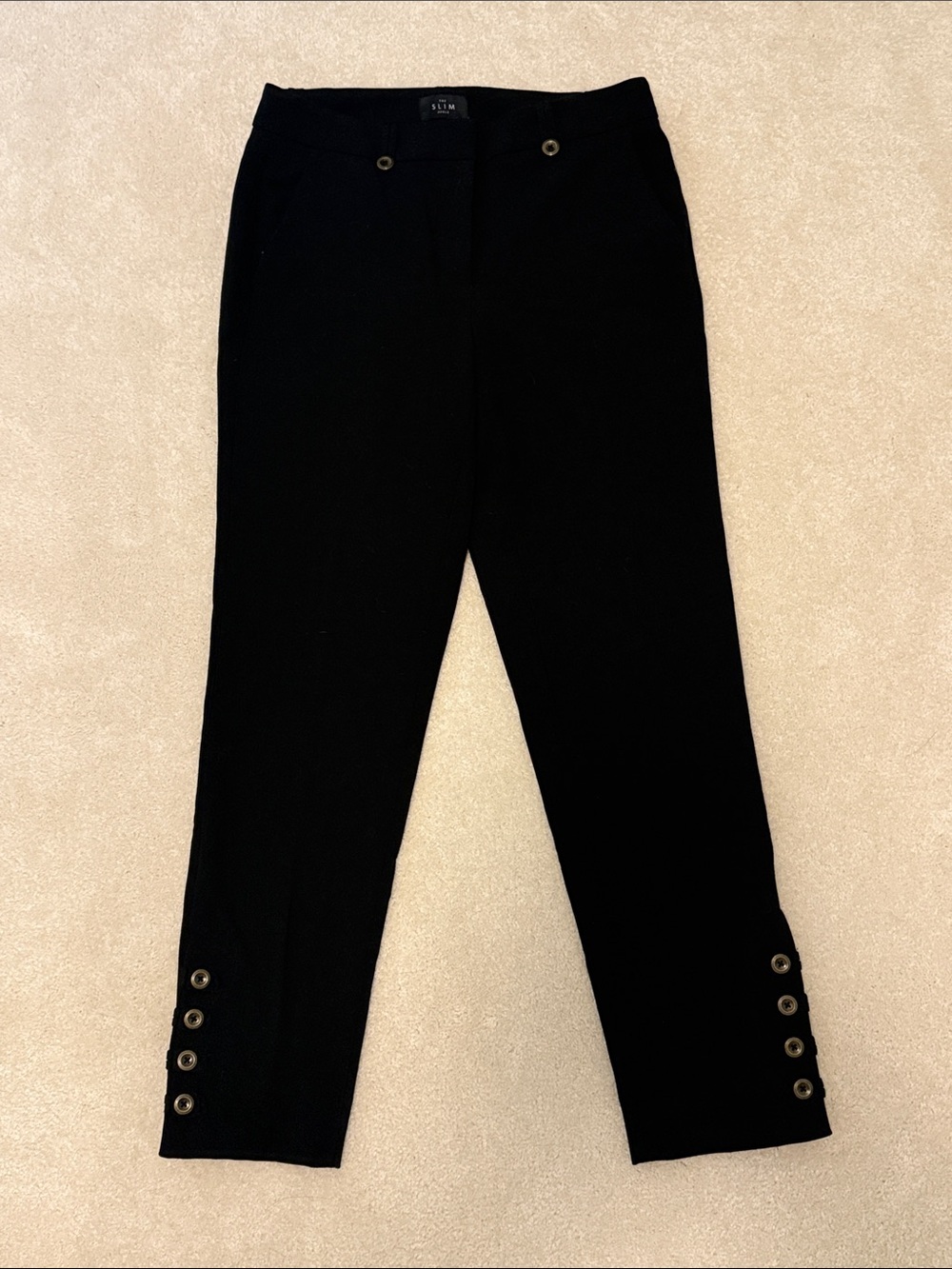 WHBM Classic Black Ankle Pants with Button-Trim Hem